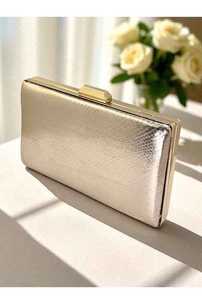 Biçanta Rosegold Color Snake Pattern Shiny Leather Women Evening Dress Bag Wedding Engagement Graduation