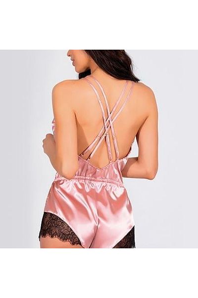 Modus Vivendi Pink Lace Cross Back Satin Shorts Jumpsuit