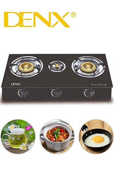 Denx موقد غاز DX2807 - 3 شعلات، مطلي بالذهب، إشعال ذاتي