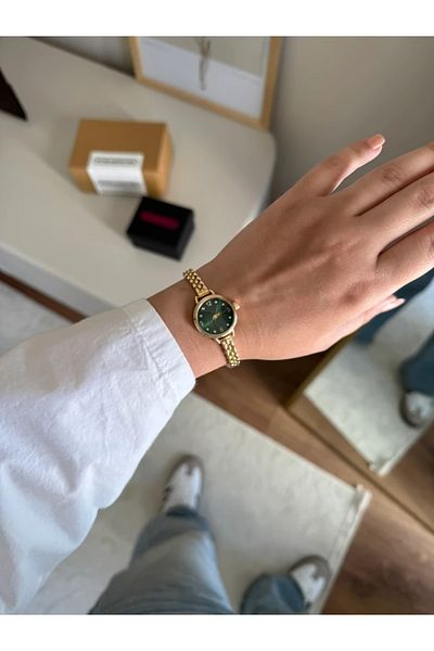 RoseandRoses Gleam Thin Cord Minimal Women Wrist Watch Gold (Green Dial)