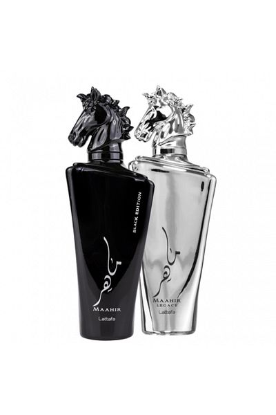 lattafa Pachet 2 parfumuri: Maahir Black 100ml + Maahir Legacy 100ml