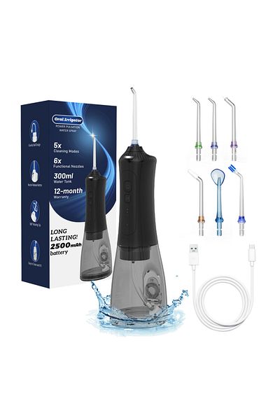 AdriMar Professional Oral Irrigator for Mouthwash, Deep Cleaning, with 6 Nozzles, 5 Cleaning Modes