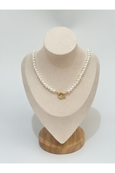 Zey Jewellery Gemici Kilitli İnci Kolye (Altın Takmaya Uygun) 6mm İnci Kolye,...