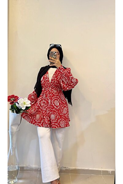 DİLEKBUTİK Red White Burumuk Kimono
