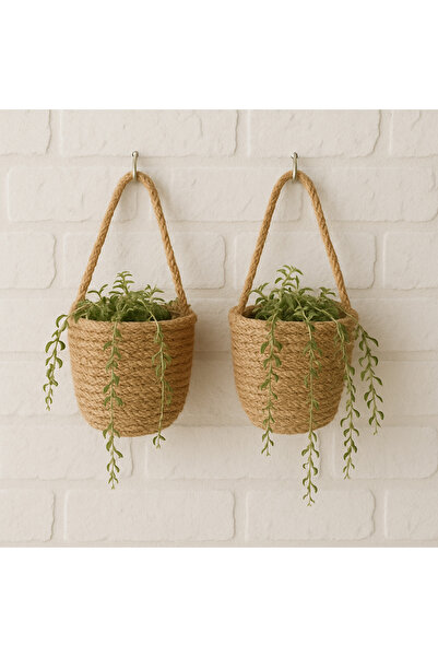 ÖRGÜM Sepet Jüt 2 Adet Mini Sepet Hasır Mini Duvar Sepeti 12x10 cm BİTKİLER D...