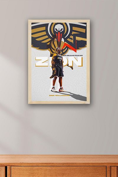 Saturn Zion Williamson Framed Painting - New Orleans Pelicans Nba Poster Painting