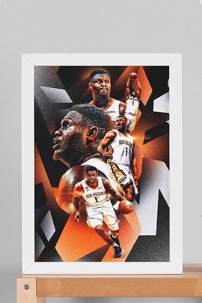 Saturn Zion Williamson Framed Painting - Basketball Nba Poster Painting