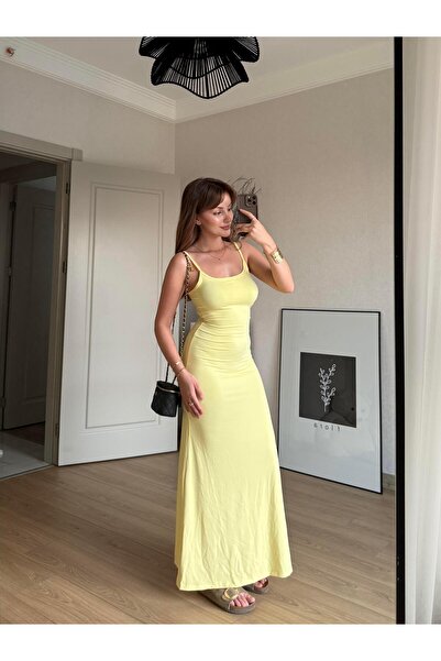 BAŞARAN İp Askılı Basic Sarı Elbise