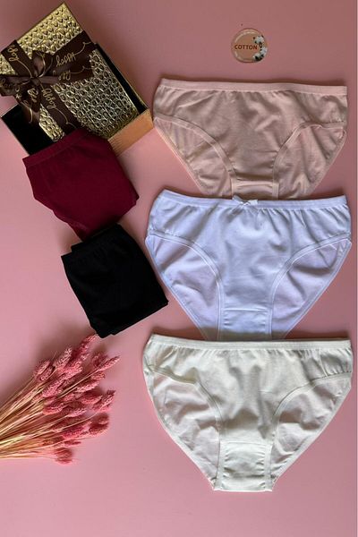 Elosia Cotton |   4-Piece White, Ecru, Claret Red and Salmon Color Women's Panties (Box Accessory)