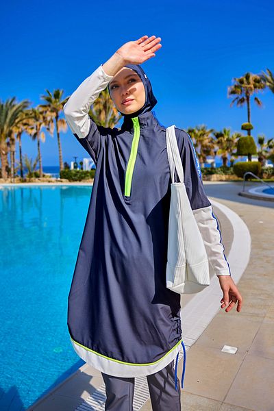 Marina Costum de baie complet acoperit cu hijab afumat – cu buton de fixare, dop, M2514