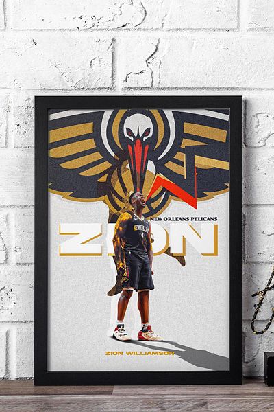 Saturn Zion Williamson Framed Painting - New Orleans Pelicans Nba Poster Painting