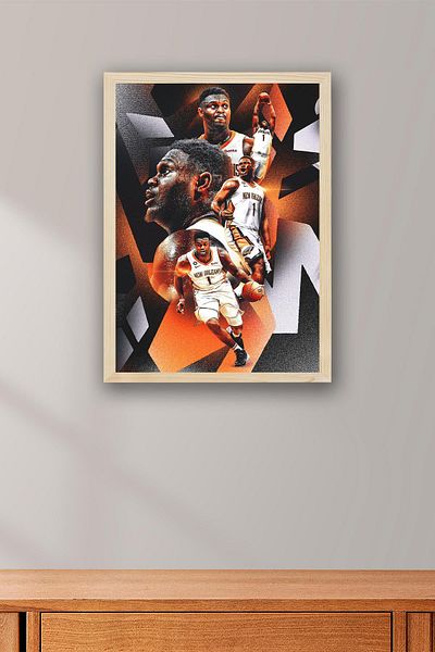 Saturn Zion Williamson Framed Painting - Basketball Nba Poster Painting