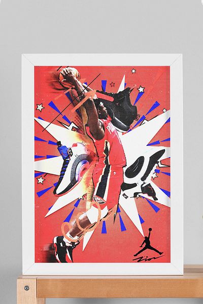 Saturn Zion Williamson Framed Painting - Basketball Nba Poster Painting