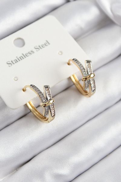 Avantaj Kapıda ®   316L Steel Zircon Stone Knot Ring Model Gold and Silver Color Women's Earrings