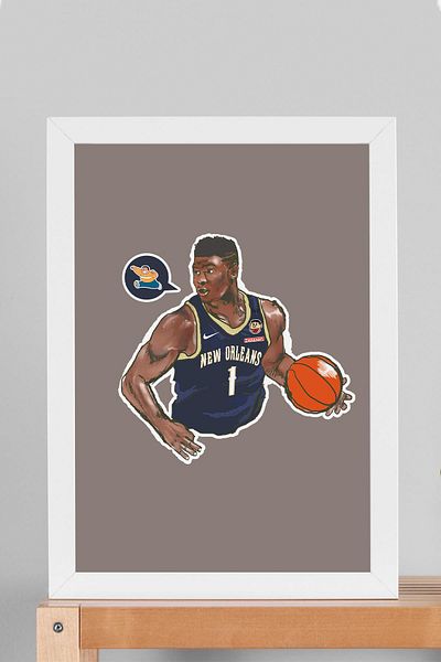 Saturn Zion Williamson Framed Painting - Basketball Nba Poster Painting