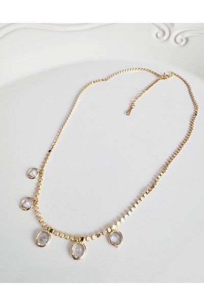DEVİ fashion Steel Crushed Chain Row Zircon Stone Necklace 42 cm