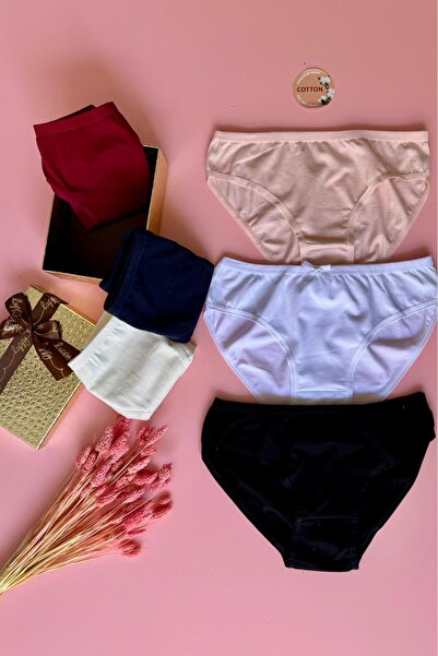 Elosia Бавовняні | 5 штук чорні, білі, бежеві, бордові та лососеві жіночі трусики (додаток до коробки)