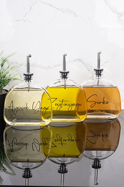 Dolkin Home 3'lü Lüks 500 ml Yağdanlık Silver Kapak Cam Yağlık Zeytinyağı Ayç...