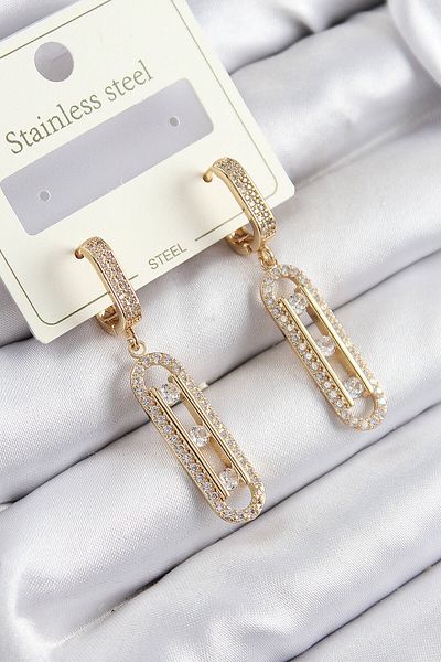 Avantaj Kapıda ®   316L Steel Zircon Stone Dangle Messika Model Gold Color Women's Earrings