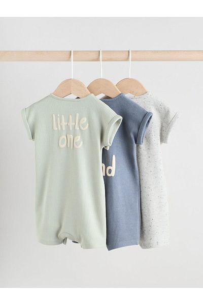 Next Baby 100% Cotton Blue Gray Printed 3-Piece Romper Set