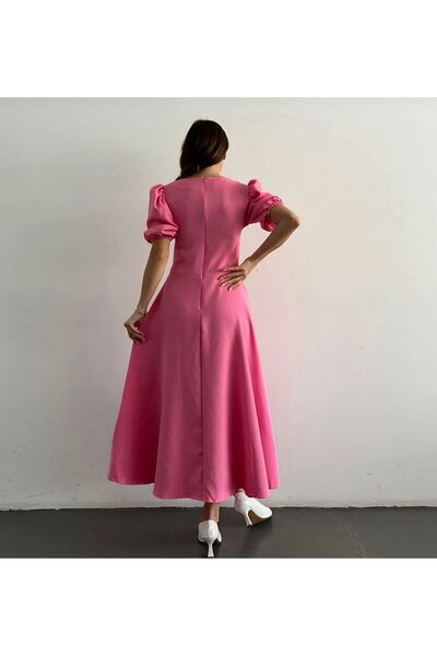 mafdress Women's Pink Crepe Fabric Watermelon Sleeve Evening Dress