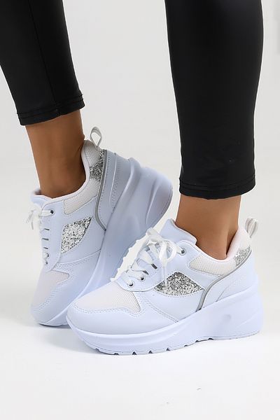 Encool White Women's Casual Sneaker Shoes Sport High Sole with Sequin Detail Color Options