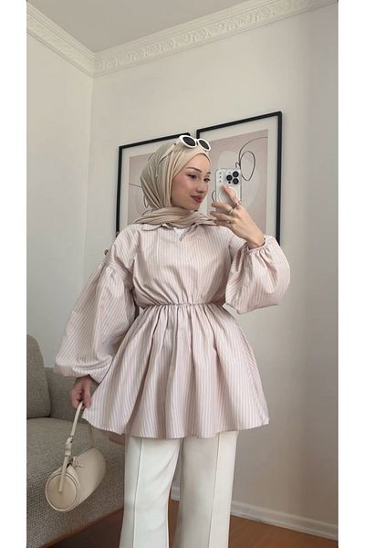 ensade White Black Striped Oversize Loose Shirt Tunic -