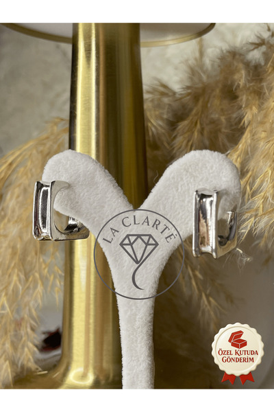 La Clarte Women's Silver Color Square Form Earrings – Modern, Light and Sparkling Touch