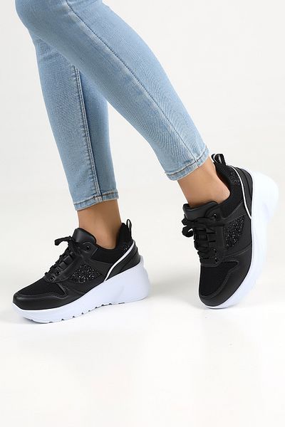 Encool Black Women's Casual Sneaker Shoes Sport High Sole with Sequin Detail Color Options