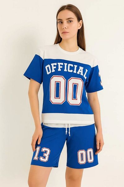 Pasaklıkontes Women's Digital 00 Printed Shorts Set - Blue