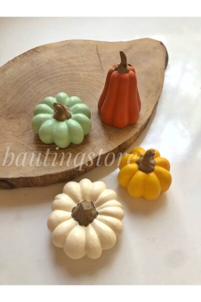 Bautinq Store Dekoratif El Yapımı Beton 4lü Renkli Bal kabağı Set Obje