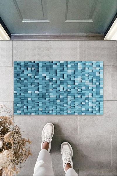 Nurum E Tİcaret Digital Printing Blue Digital Door Mat K-3207