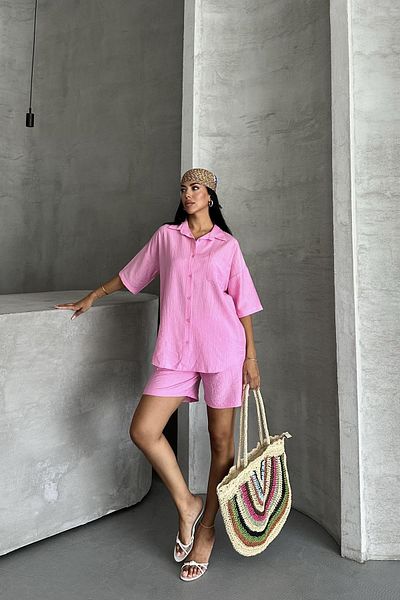İstangül Butik Strawberry Breeze Strawberry Woven Shorts Summer Suit