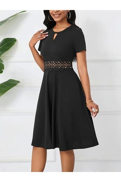 Silerra Women's Short Sleeve Round Neck Drop Detail Janjan Dress