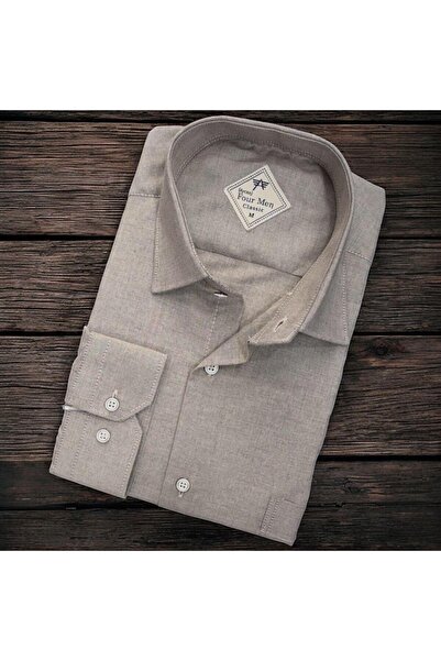 EREN STYLE Ανδρικό πουκάμισο από λινό κλασικό μακρυμάνικο μινκ (κανονική εφαρ...