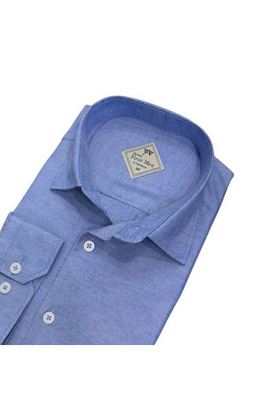 EREN STYLE Cămașă pentru bărbați, albastră, cu mâneci lungi, din lenjerie de in (model obișnuit)