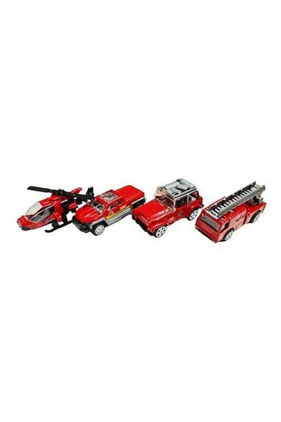 OEM Set 3 metal utility cars and fire helicopter, 1:50, red