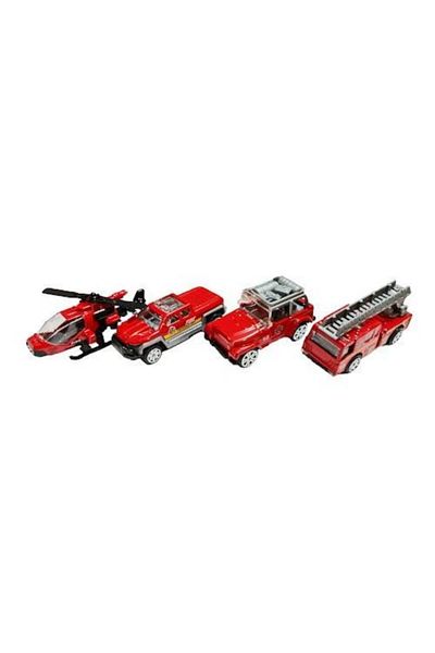 OEM Set 3 metal utility cars and fire helicopter, 1:50, red