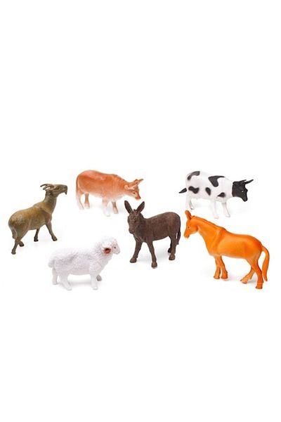OEM Set 6 figurine animale domestice, vaca, bivol, oaie, cal, magar, tap, 11-14 cm