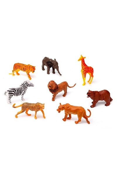 OEM Set of 8 Wild Animal Figures, Bear, Lion, Lioness, Giraffe, Zebra, Elephant, Tiger, Leopard, 7-11 cm