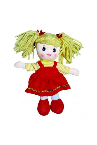 OEM Textile Doll with Embroidered Details, Red Pinafore, 28 cm