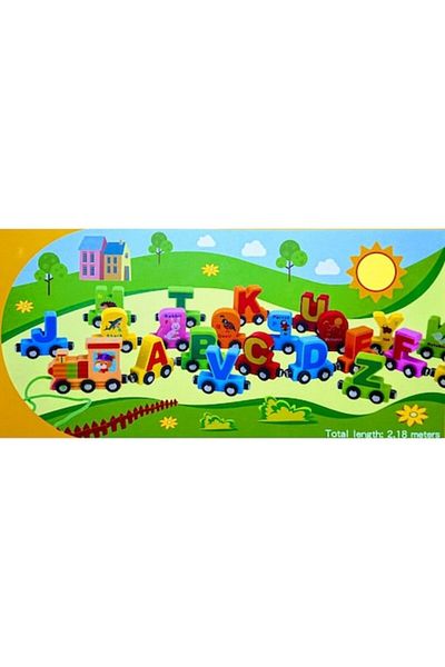 wood toys Magnetic Wooden Train Set, 1 Locomotive and 26 Lettered Wagons, 2.18 meters