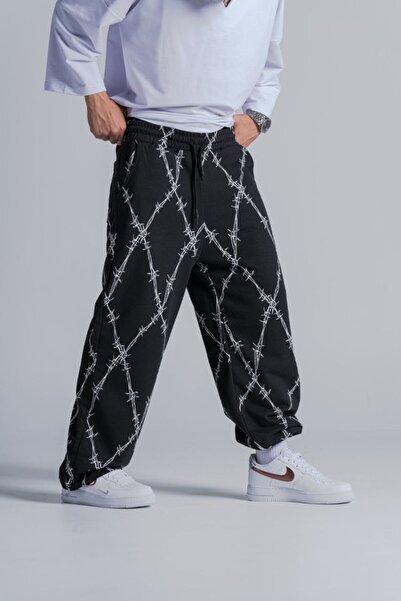 FıttingRoom Beli Lastikli Stoperli Boru Paça Desenli Baggy Pantolon