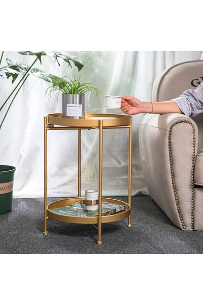 rexa 2-Tier Round Metal End Table – (43.4 x 43.4 x 53.9 cm) for Living Room, Bedroom, Office