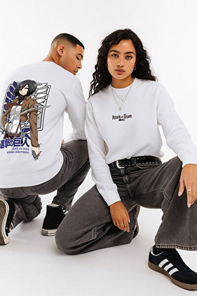 By Caspita Fashion Hanorac alb supradimensionat unisex cu imprimeu pe spate L...