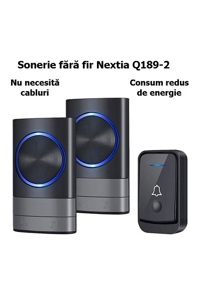 Nextia Wireless Doorbell Q189-2, 52 chimes, 110 dB, 200 m, IP44. black