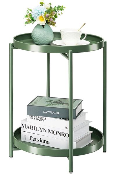 rexa 2-Tier Round Metal End Table – (43.4 x 43.4 x 53.9 cm) for Living Room, Bedroom, Office