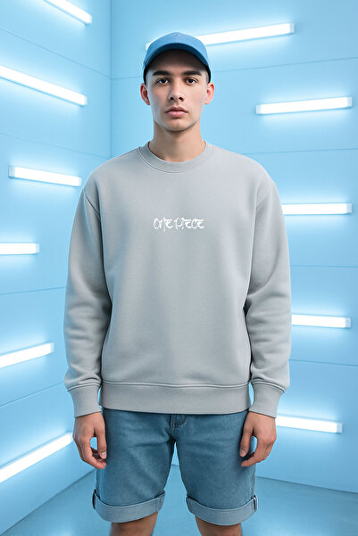 By Caspita Fashion Lenithra One Piece Luffy Anime με στάμπα Unisex Oversize γκρι φούτερ