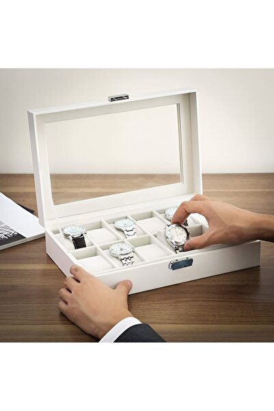 rexa 12-Slot Watch Storage Box Organizer – Unisex Watch Display Case (30W x 20D x 8H cm)