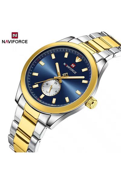 Naviforce Men's Luxury Dress Watch – Blue & Gold Stainless Steel Waterproof Luminous Hands Elegant Design